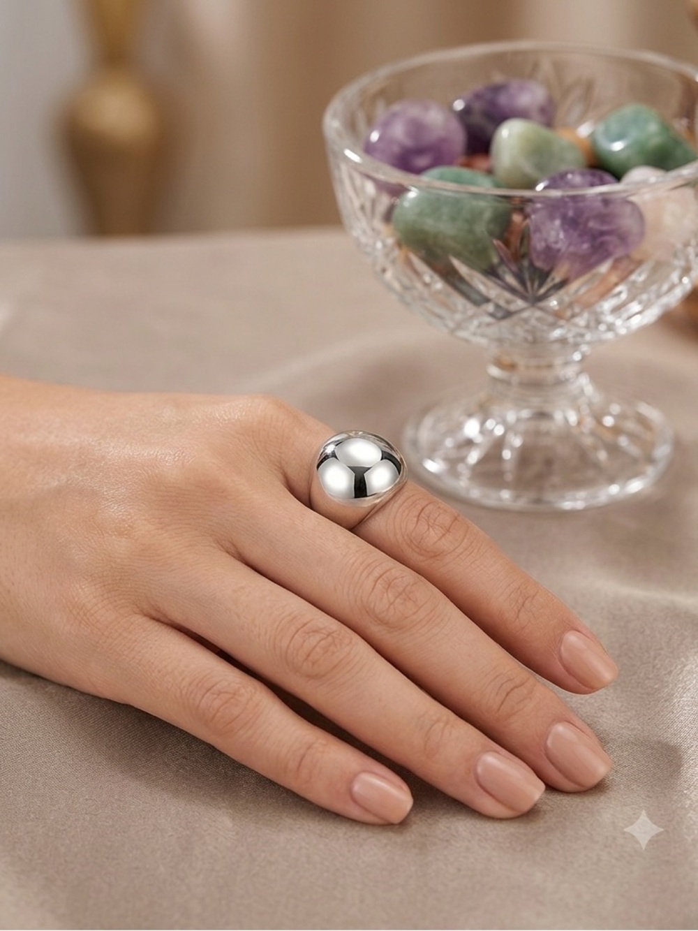 Chunky Silver Tone Dome Ring size 8